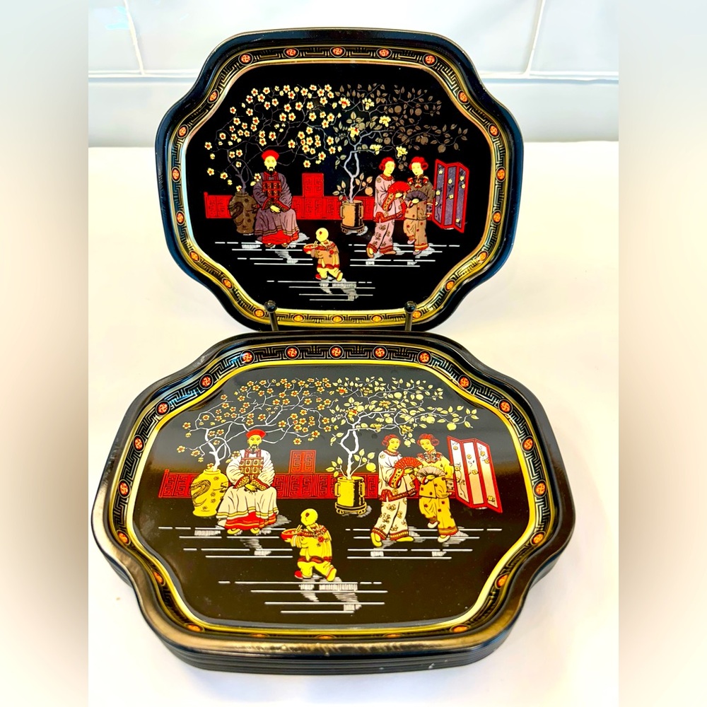 Vtg Tin Elite Trays, Japanese Gardens, Made In England. 7 Available